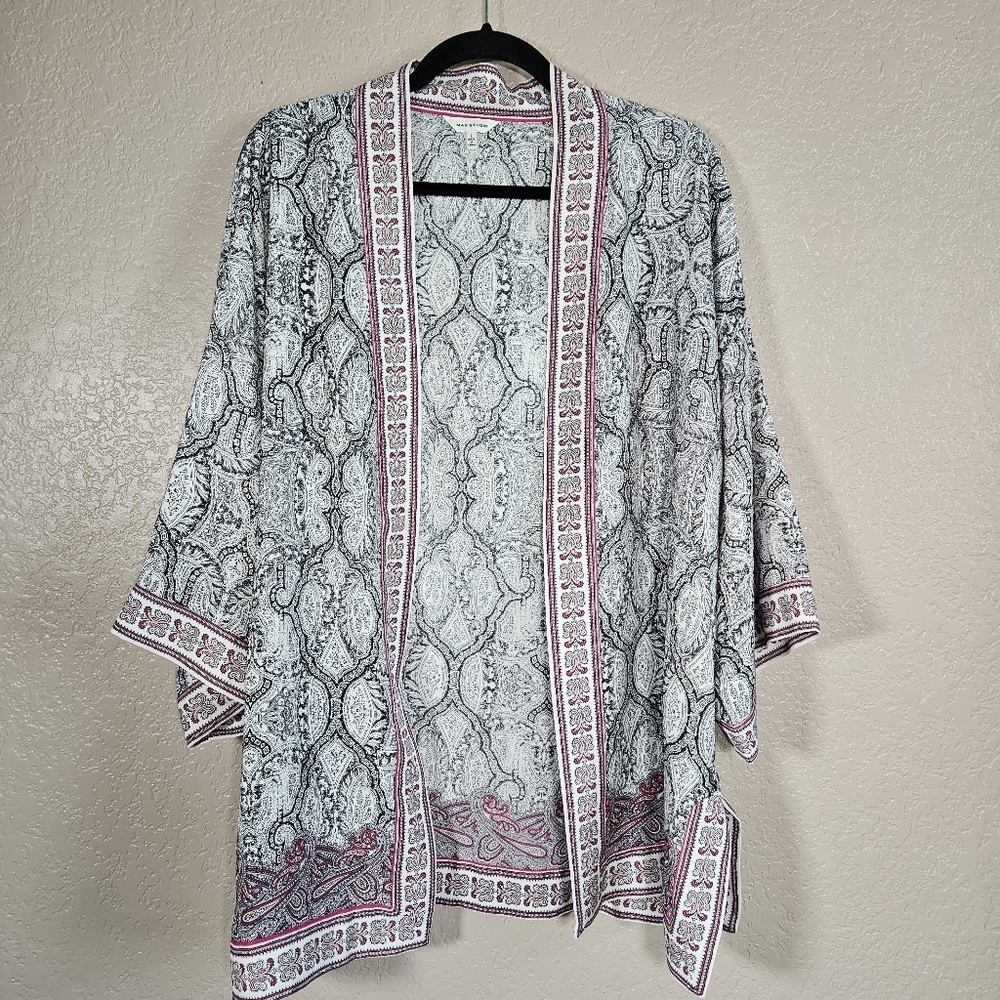 Max Studio Black and Pink Paisley Kimono Large